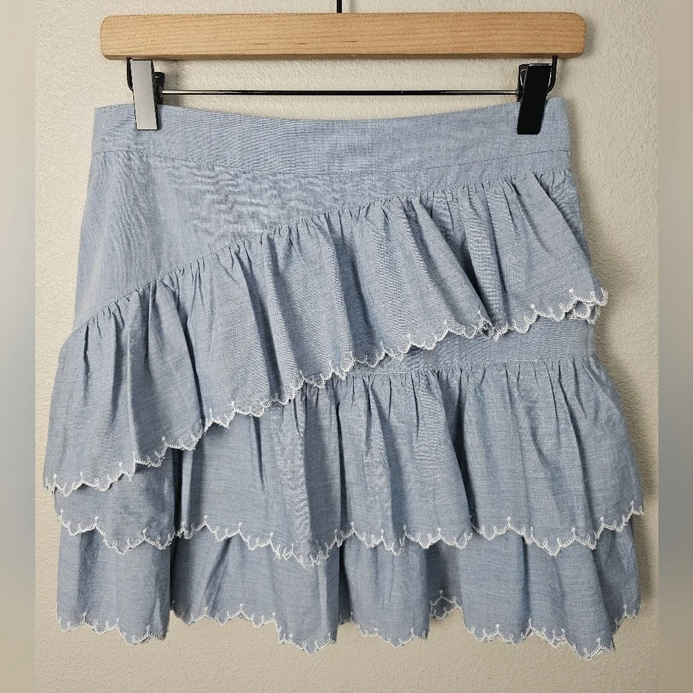 Ulla Johnson Tiered Ella Embroidered Cotton Poplin Mini Skirt